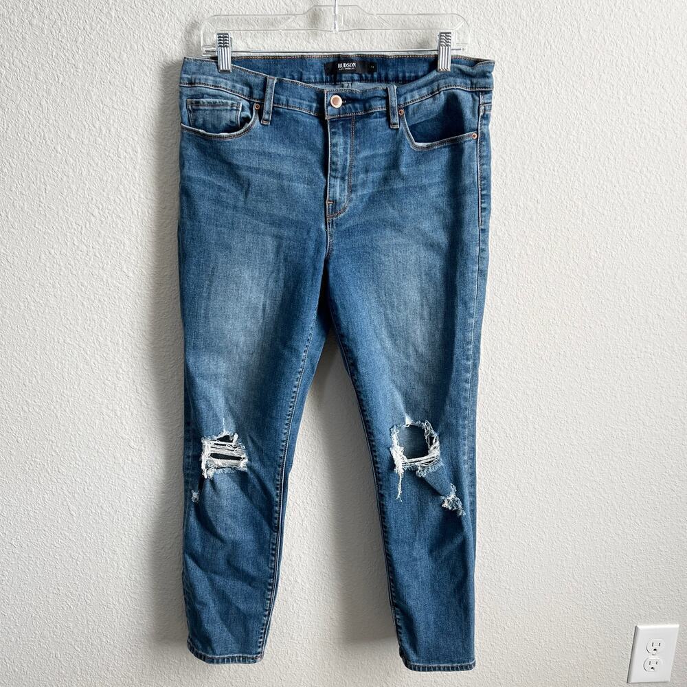 Hudson Tally Skinny Jeans Women's 31 Mid Rise Crop Distressed Medium Wash Casual